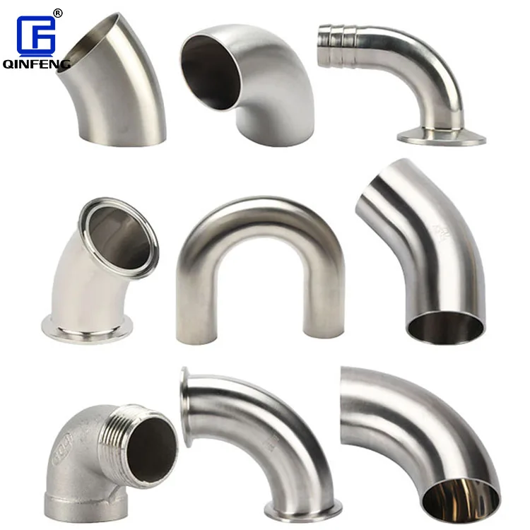 Food Grade Sanitary 45 90 180 Degree Bend Stainless Steel Pipe Fitting Tubing Fittings Welded Thread Connector BSP Clamp Elbow