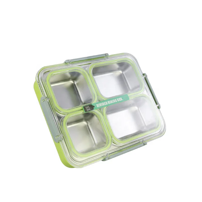 SS304 food grade leakproof wholesale school 3/4 compartment insulated stainless steel bento lunch box