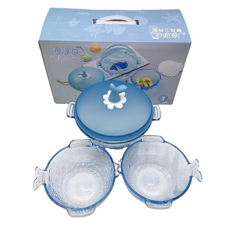 High quality durable using various household crystal carved glass bowl and glass pot 3 pcs set