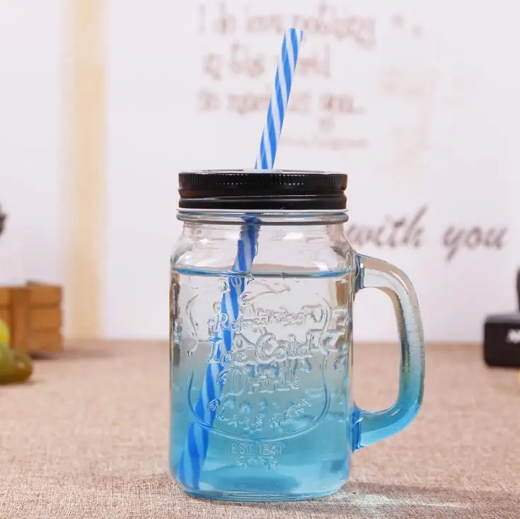 Wholesale glass jars in bulk 16 oz custom mason jars with handle and straw