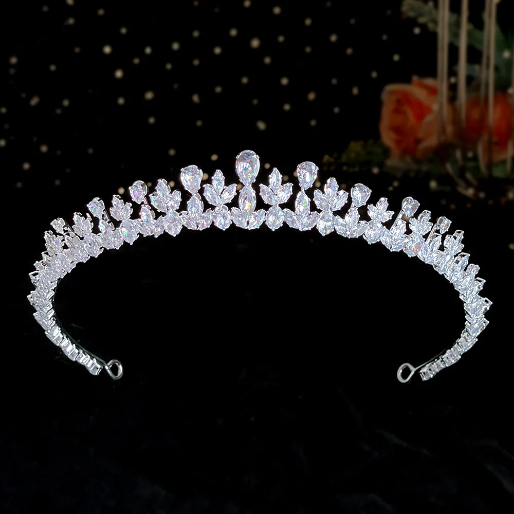 LUOXIN Copper Alloy Micro Pave Cubic Zircon Wedding Tiara Headband Bridal Queen Princess CZ Crown