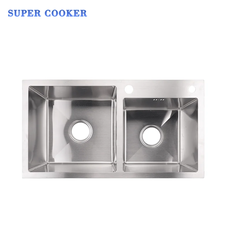 Wholesale Double Bowl Handmade Kitchen Sink Splash Proof Mounted Stainless Steel Kitchen Sink