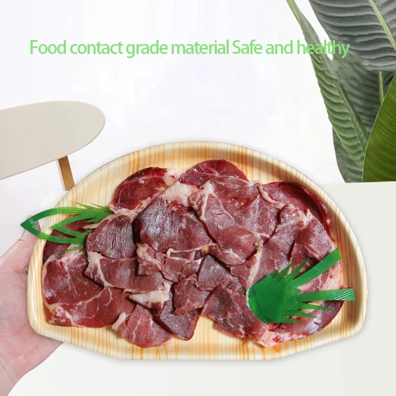 Fan-shaped round black gold wood grain gold foam deli beef lamb seafood steak prawns disposable food packing freshness tray