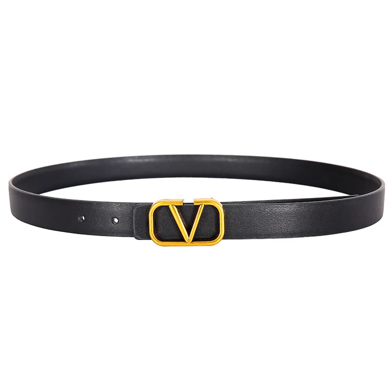 Luxury Brand High Quality Designer With Alloy Slide Buckle 2.5cm Wide Reversible V Letter Leather Belt