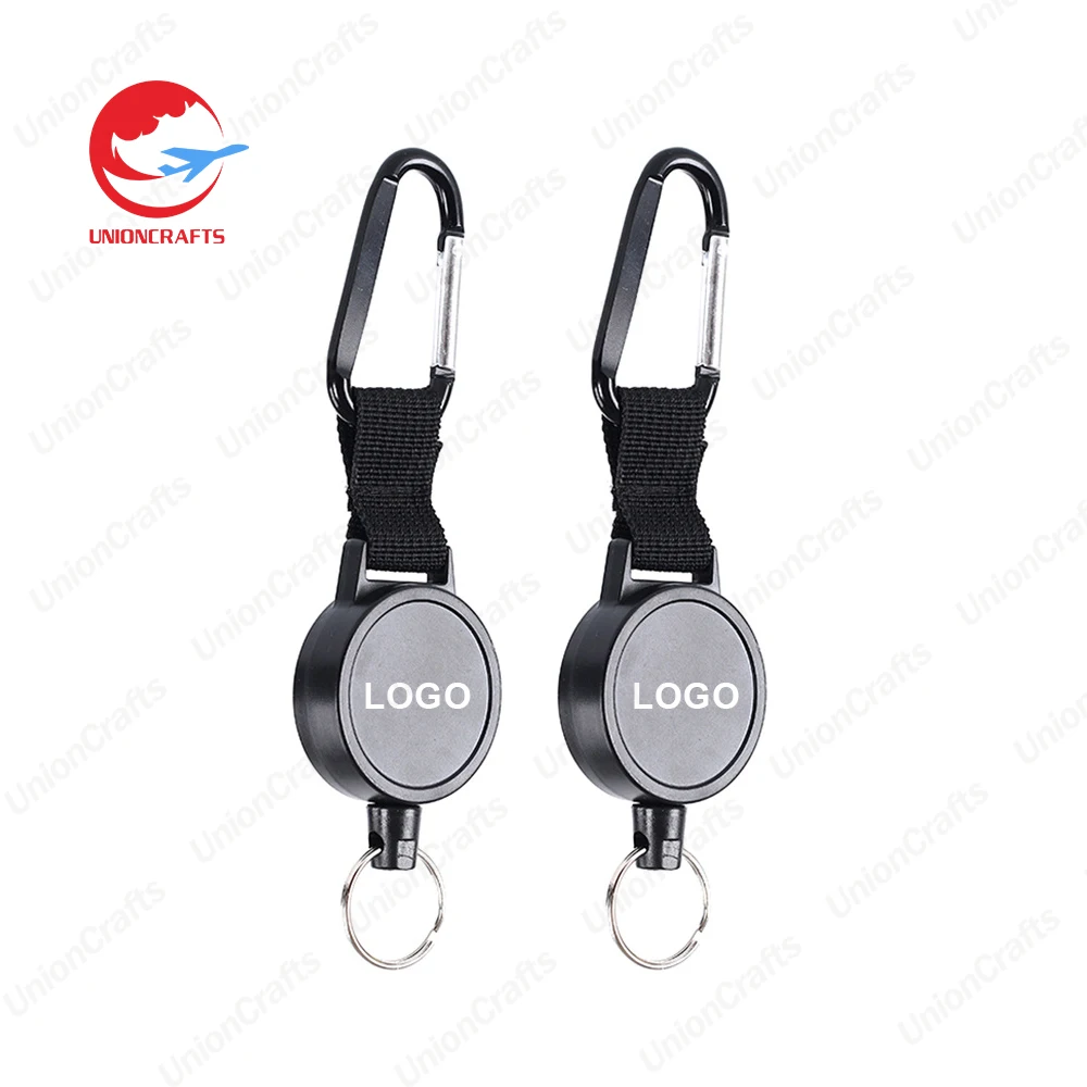Custom Logo Retractable Metal Key Ring and Chain Multicolour Badges Reels Holder Carabiner Stainless Steel Wire Rope Keychain