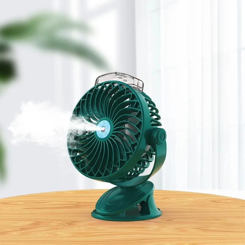 Mini Portable USB Clip Fan 4000mAh Rechargeable Water Mist Spray Fan 5 Gear Wind  Rotary Electric Air Cooling Fan