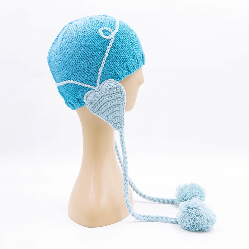 Custom Team Jacquard Pattern Knitted Braids Tassel Ear Flaps Winter Warm Cap Ear Cover Hat