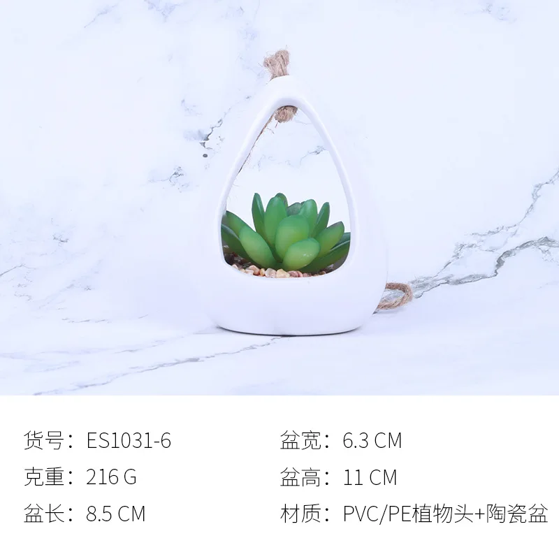 Hanging Potted Artificial Succulents Plants Mini Green Grass Planter Pot Succulent Ceramic Pots Set For Decoration