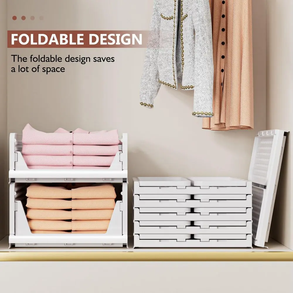 Cupboard Bathroom Office Folding Closet Organizers Storage Box Plastic Drawer Basket Closet Storage White Stackable Storage Bins