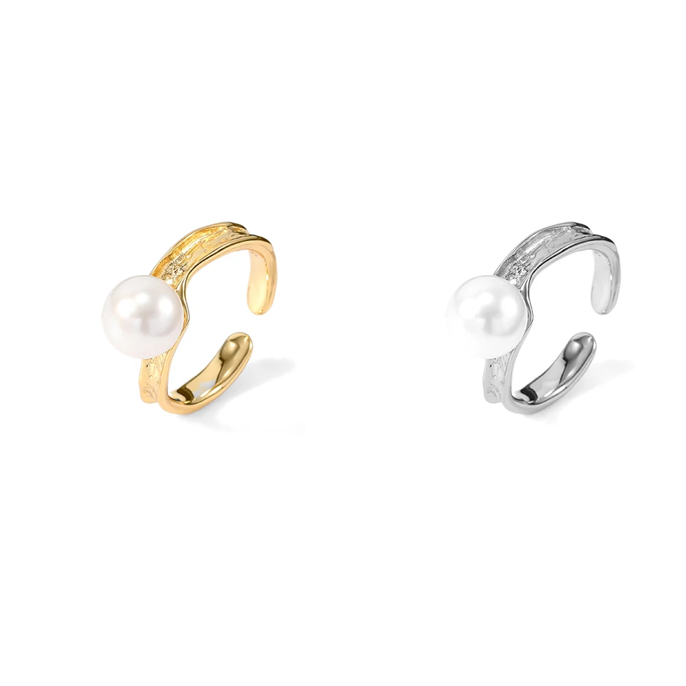 Perlas para bisuteri 925 Sterling Silver 18k Gold Plated Jewelry pearl rings jewelry women resizable for women