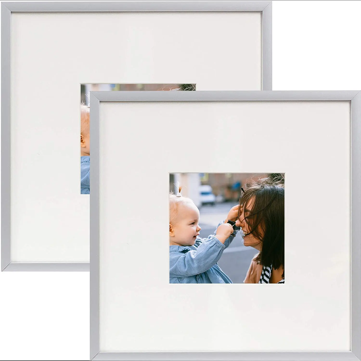 8*8 Aluminum Picture Frame with Ivory Mat for 4*4 Pictures Great for Events Offices Homes