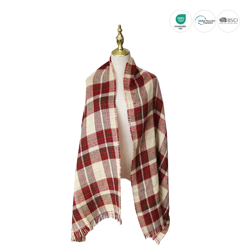 Fashion Long Plaid Winter Snow Man Christmas Acrylic Cashmere Knit Scarf Seamless Jacquard Scarves With Tassels