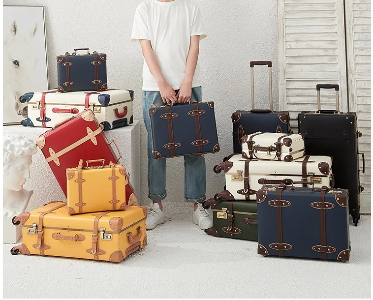 Best sale Antique canvas material vintage style old fashioned hand-made wooden suitcase