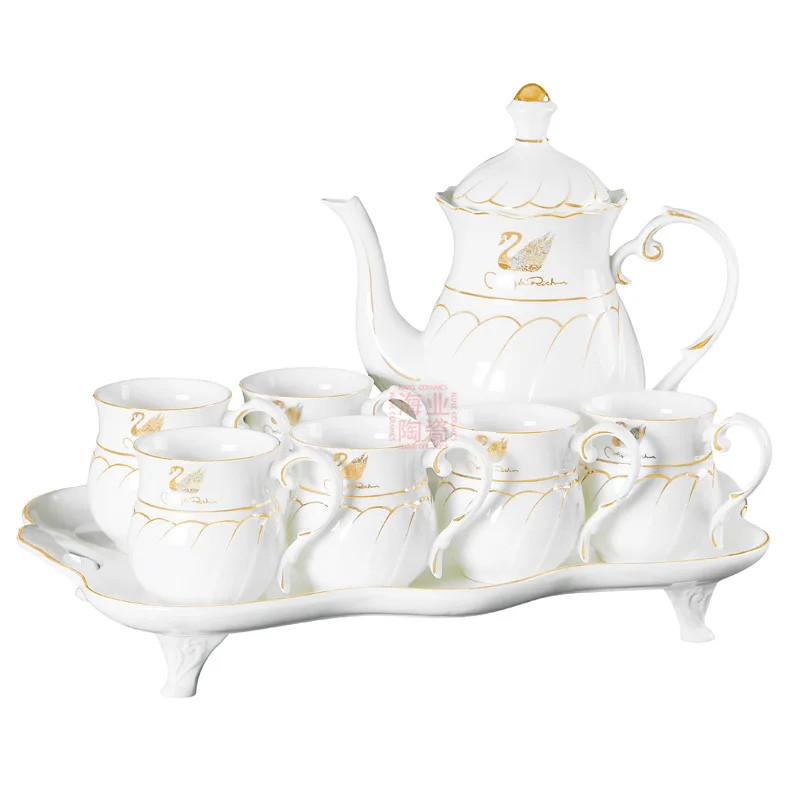 Nordic Gold-rimmed Ceramic Cup Set Teapot with Tray