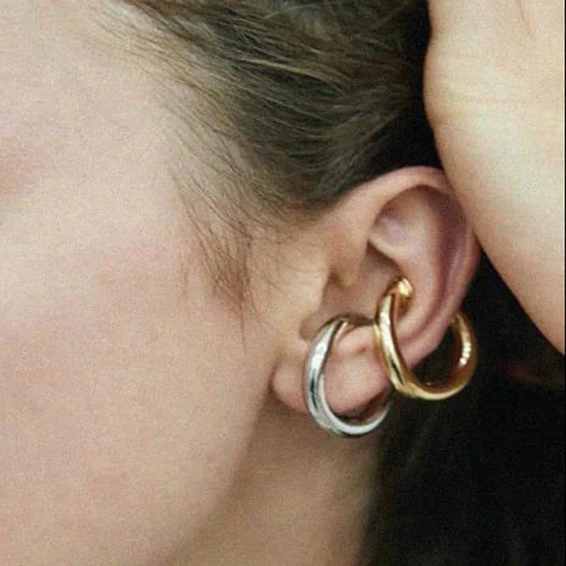 2021 18K Gold Plated U earclip without piercing Unisex jewelry Horseshoe-shaped brass ear clip small and big round ear cuff