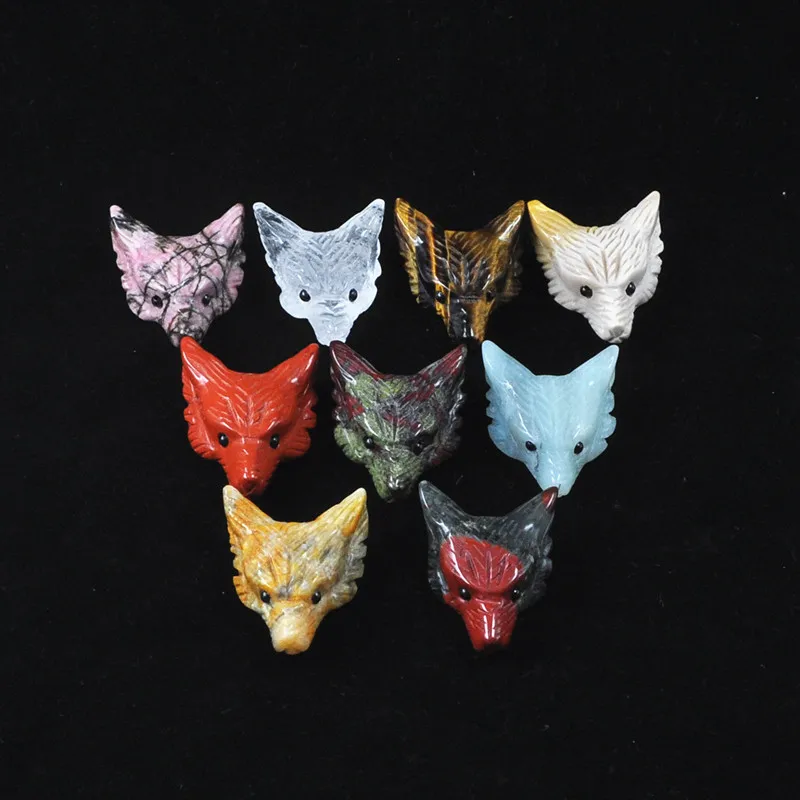 Wholesale 1.5 inch Crystal Carved Gemstone Wolf Crystal Carving Wolf Head Pendant for Sale