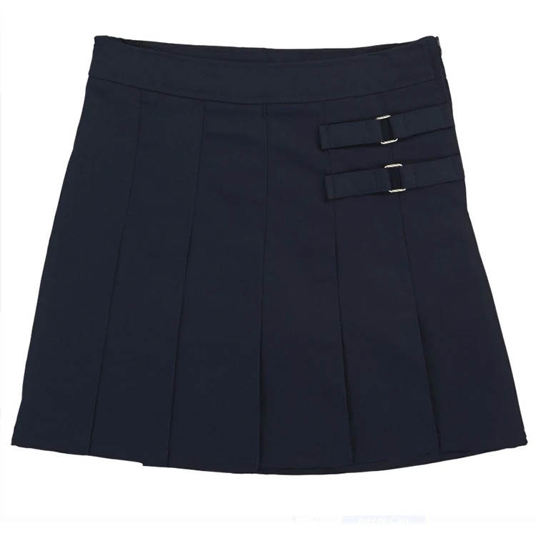 British Style Professional Girls Two-Tab Pleated Skirt School Uniforms Pleated Bright Buckle School Girls Black Skirt