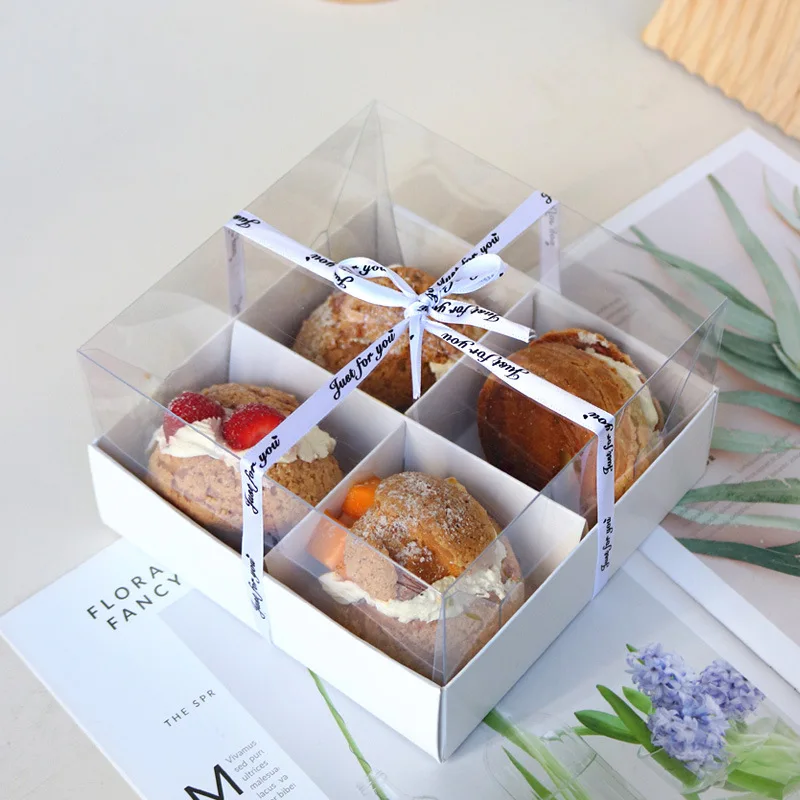 New Design White Lattice Dessert Packaging Box 4 Holes Egg Tart Packing Box Mousse Cup Cake Pastry Packaging Boxes