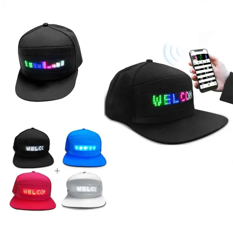 APP control LED scrolling Text Screen Baseball cap USB charging LED Display Hat led message hats
