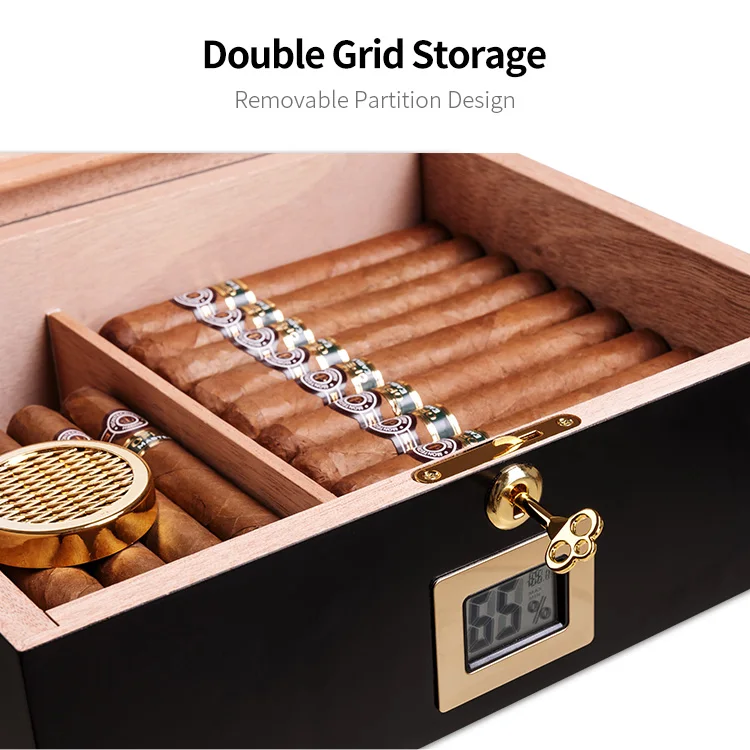 L  Cedar wooden cigar box with hygrometer humidifier humidor custom cigar boxes with logo packaging cigar boxes for stores