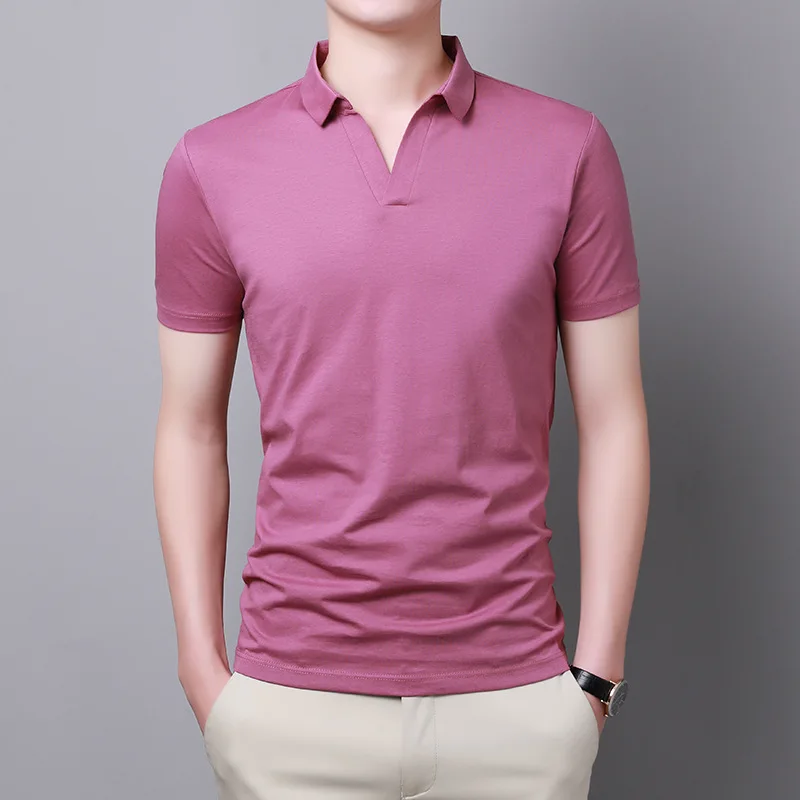 Factory custom best quality mercerized cotton fitted office business polo shirts for men without button