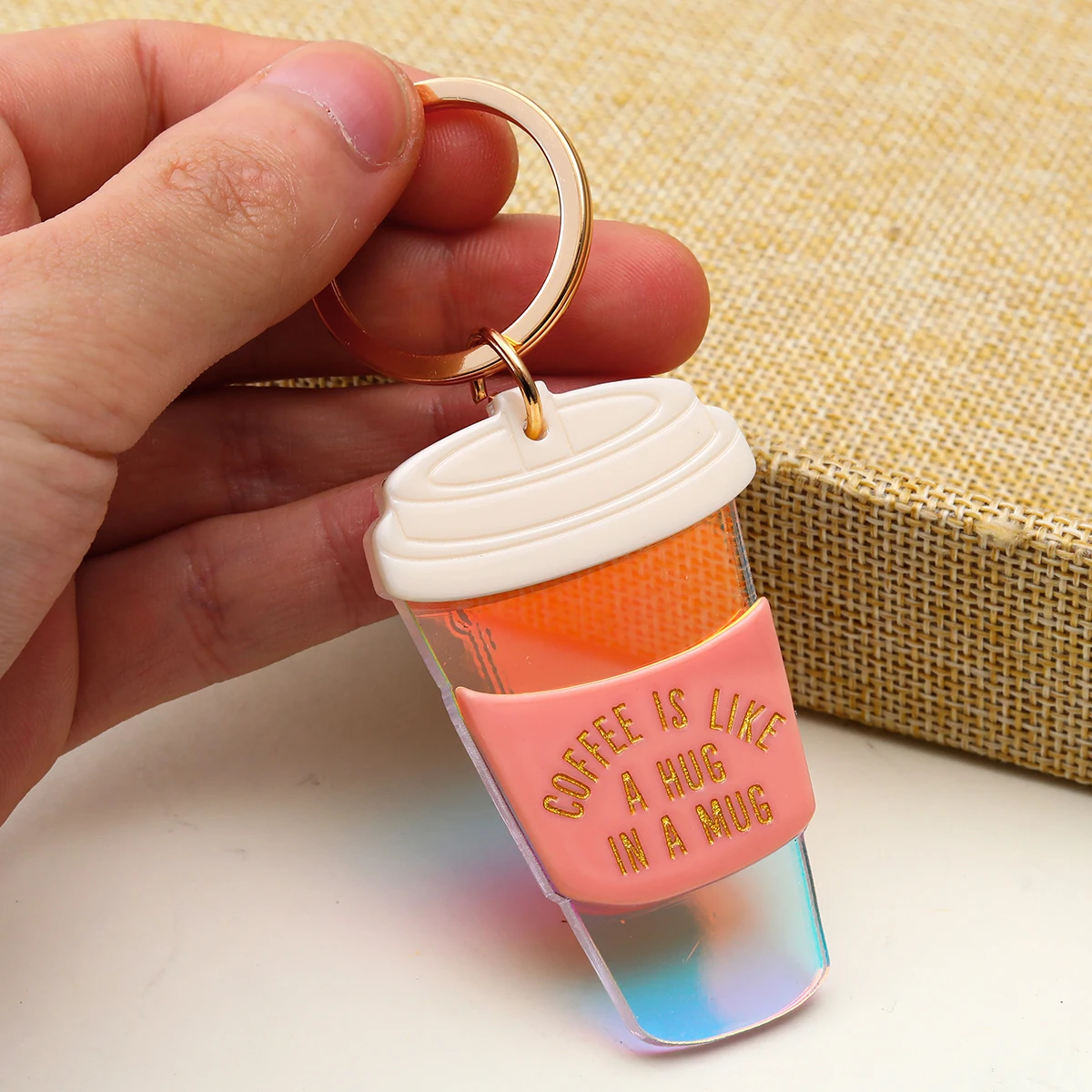 personalized acrylic mini coffee cup keychain custom shape keychain