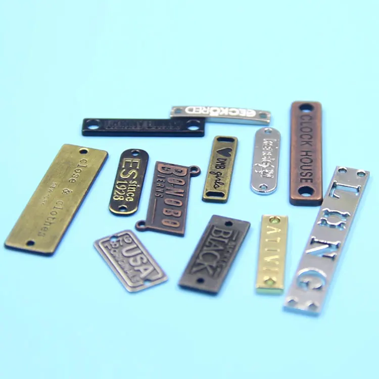 Custom design fashion metal label alloy logo name plate cheap clothing hang tag
