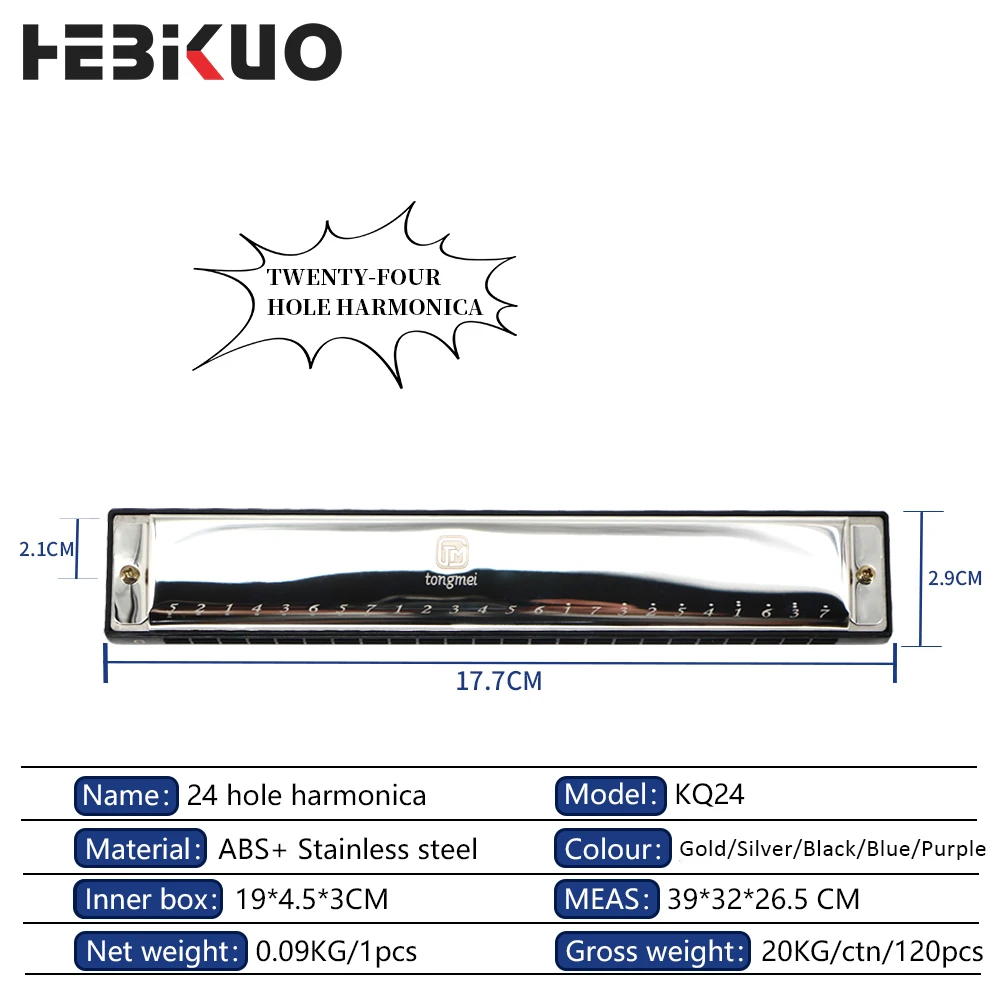 KQ24 Professional Harmonica Music Instrument Stainless Steel Mouth Organ 24 Holes Blues Harmonica For Beginners With Case