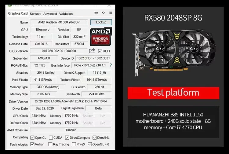 Графическая карта CTT rx 580 8 Гб gpu графическая amd 4 8g для настольного компьютера
