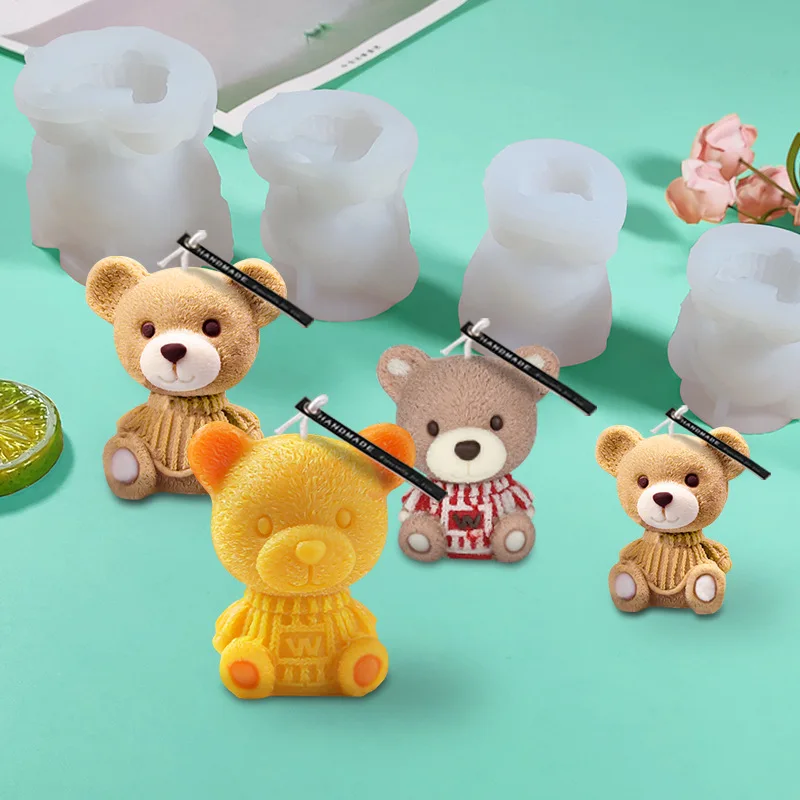Milk tea coffee ice hockey aromatherapy candle gypsum bear mold  Cartoon animal bear ice silicone mold