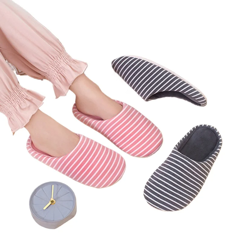 Comfortable Stripe Patterned Home Slippers With Silent Sole For Women