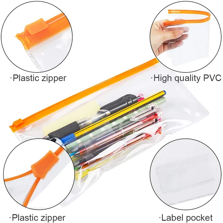 Reusable Poly Zip Envelopes Clear PVC A6 Pencil Case Bag For School Office Supplies