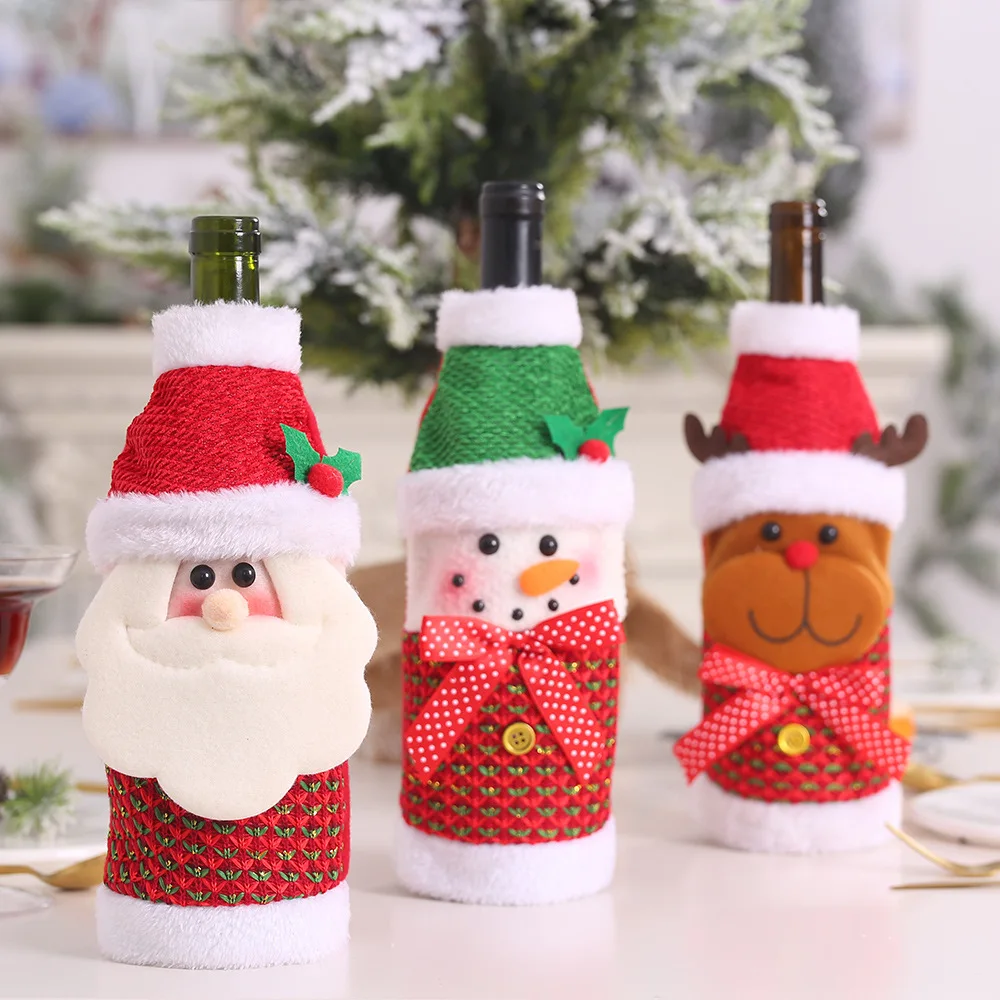 Christmas Decoration Tapa De Botella De Vino Tinto Creative Cartoon Santa Snowman Elk 3D Plush Toy Red Wine Champagne Bottle Bag