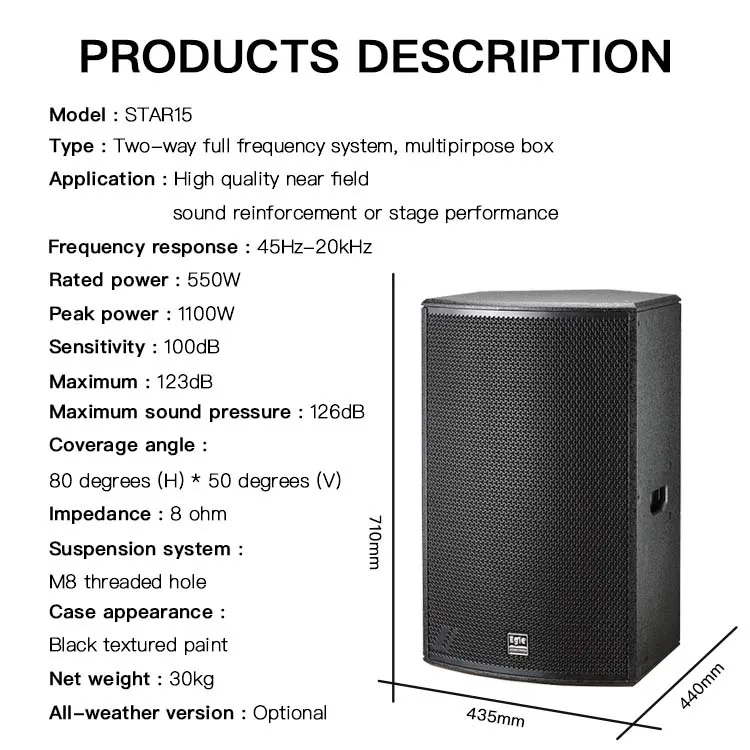 Professional Audio System mid bass stage monitor speakers system PA system 15 inch subwoofer speaker