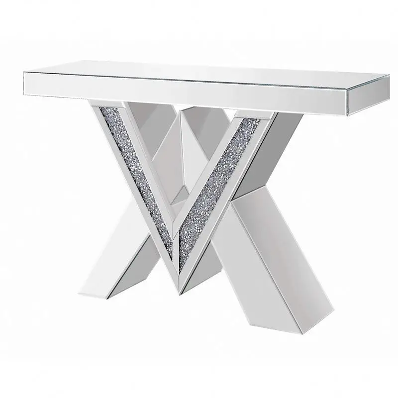 
Hot Sales Crushed Diamond Sparkly Silver Decoration Mirrored Console Table 