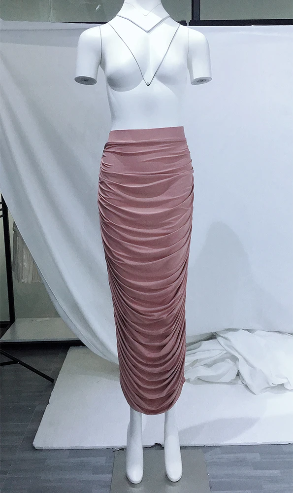 
Women High Waist Elastic Bodycon Wrap Pencil Plain Maxi Skirt Pleated Formal Long Skirts For Ladies 