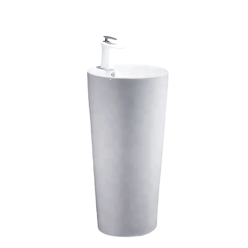 Porcelain Round Shape Acrylic Solid Surface Resin Pedestal sink One Piece Ceramic Hand Wash Basin Stand Price
