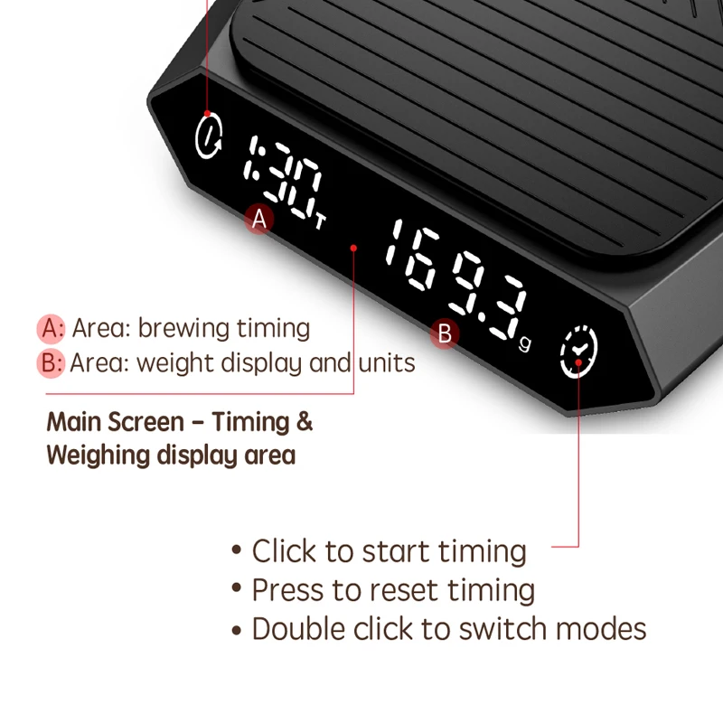 Customize Logo/Packaging Touch Panel 0.1g Coffee Scale Type-C Charging Coffee Scale Outdoor Weighing Scale Coffee