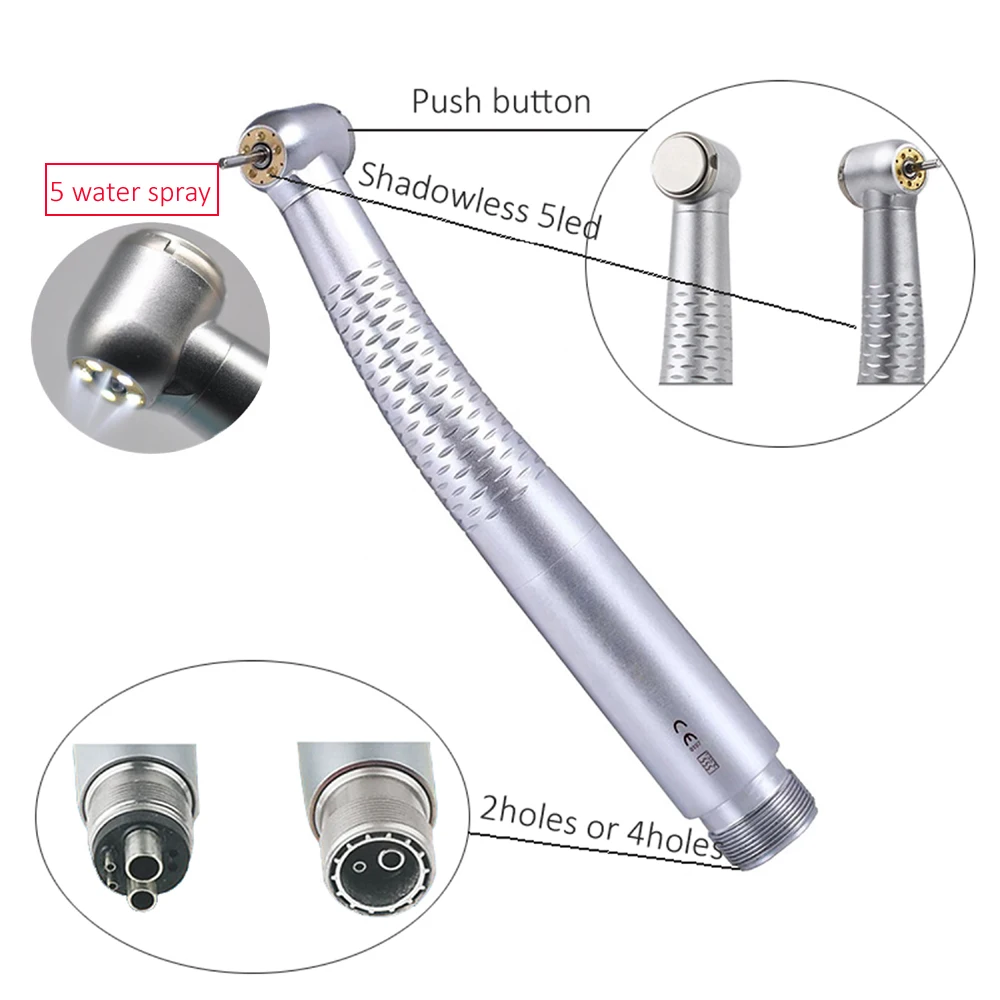 Super Bright Dental E-Generator 5 LED 5 Water Spray Shadowless Handpiece With Warranty Ceramic Bearing Cartridge Air Turbine