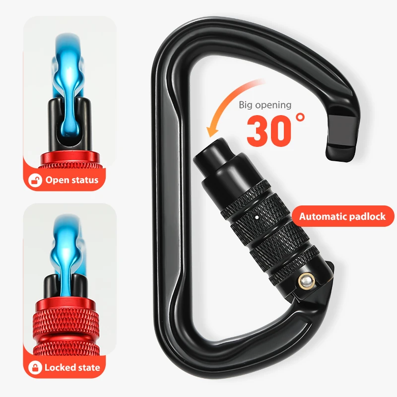 JRSGS 30KN Carabiner Hook Screw Carabiner for Climbing Locking Aluminum Outdoor 7075 Aviation Aluminum S7111