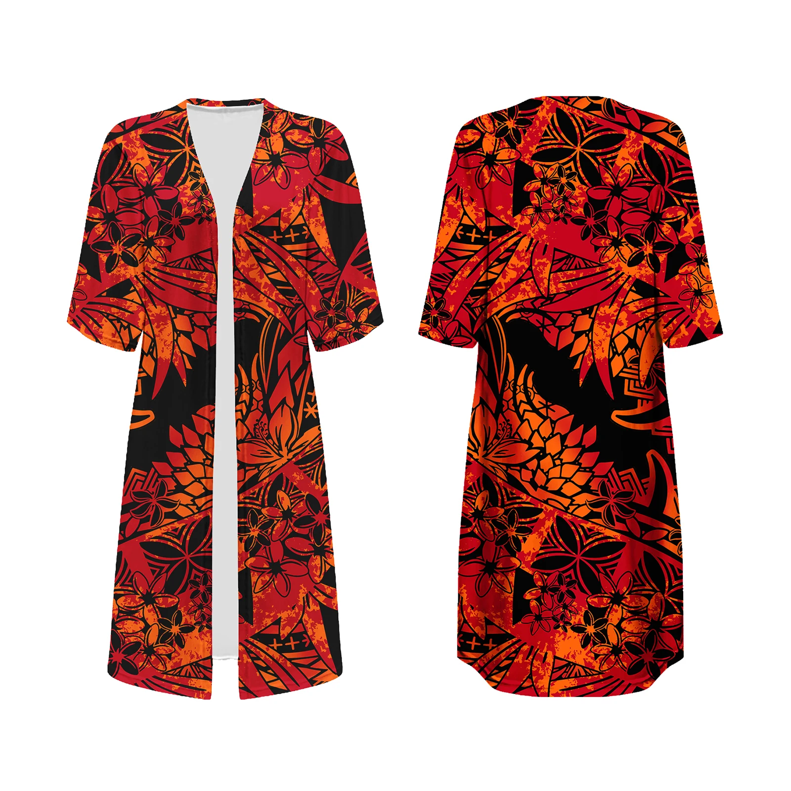 Women Beach Kimono Cover Up Polynesian Tribal Samoan Kimono Cardigan Custom Half Sleeves Casual Ladies Long Coat Jacket