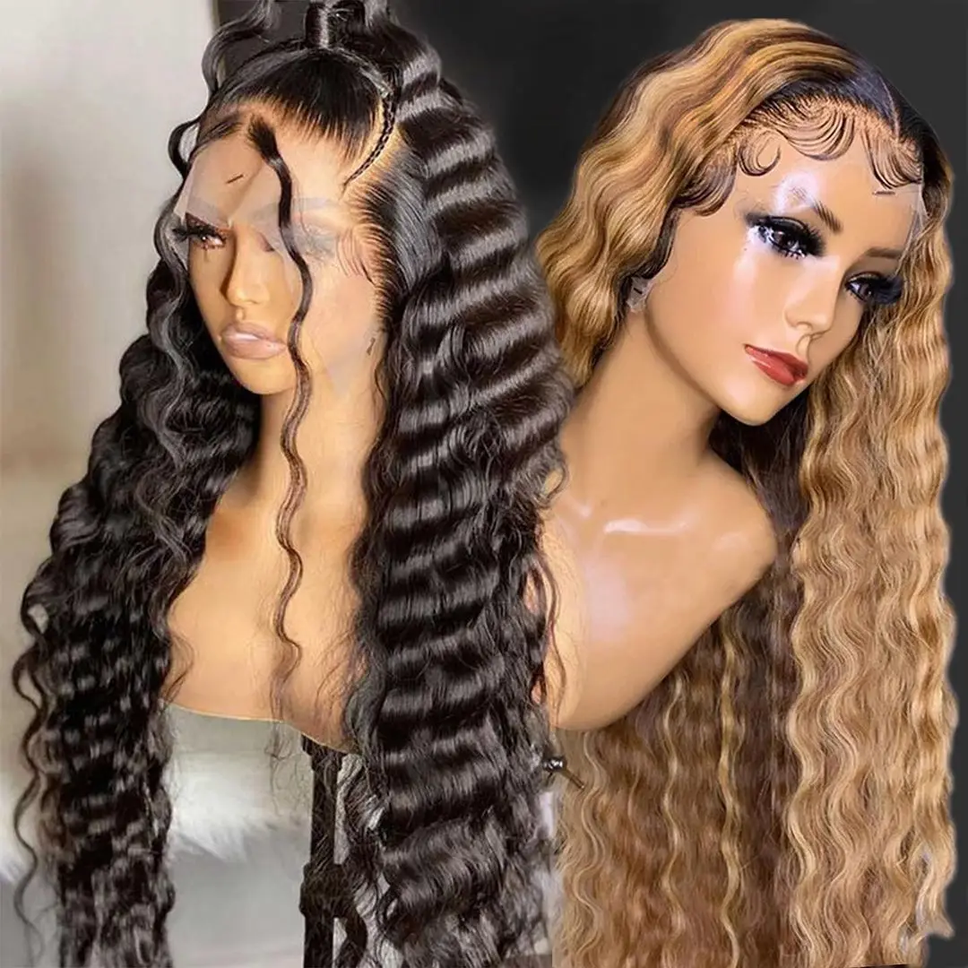 HD Transparent Full Lace Front Wig Virgin Raw Brazilian Human Hair Deep Curly Wigs for Black Women