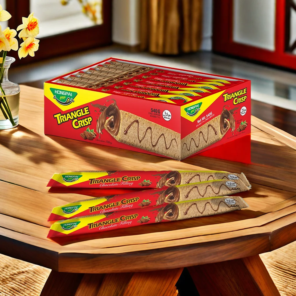 Long Stick Triangle Crisp Biscuit Milk Chocolate Sauce Filled Wafer Biscuit