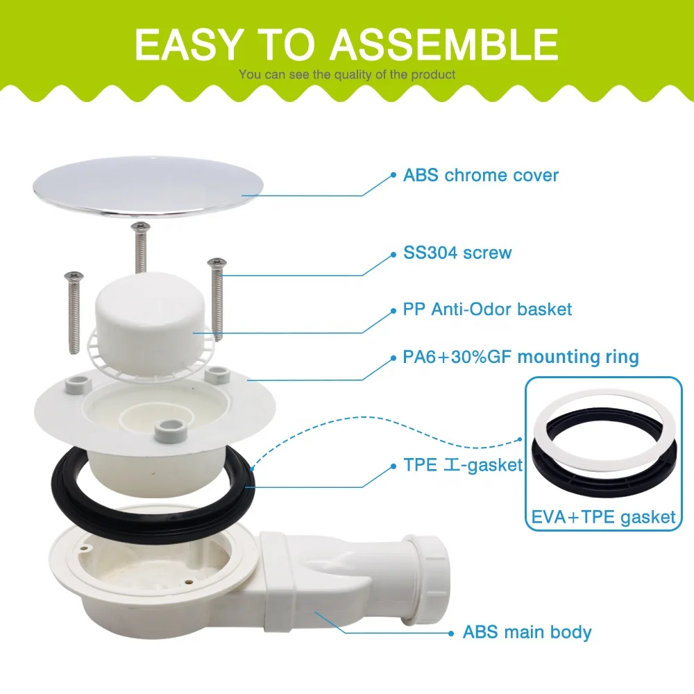 GUIDA 726213 90mm Slim Extra Low Profile ABS Plastic Bathroom Shower Tray Waste Trap With Cover 115mm Chromed for UK Market