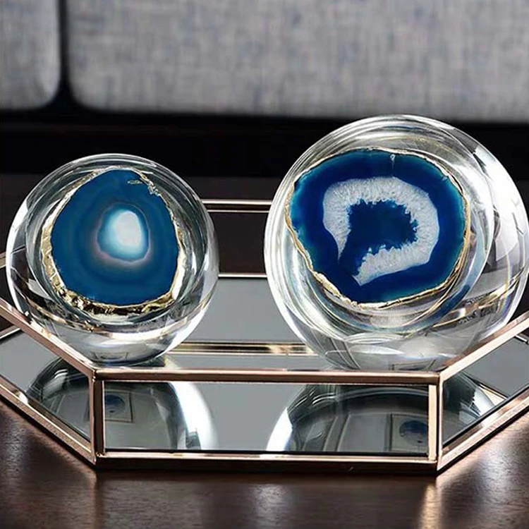 
Blue agate crystal ball stone decoration handicraft ornaments home accessories 