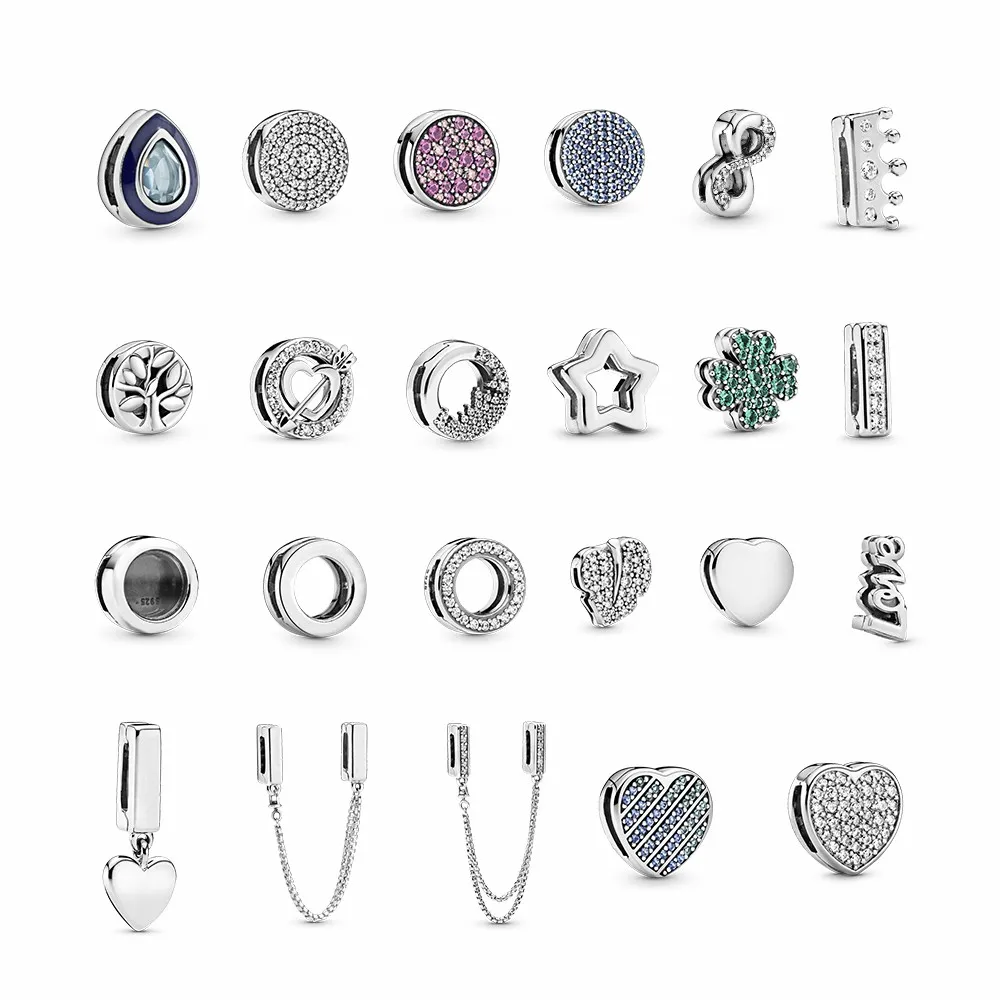 Original Sparkling Pave Round Heart Reflexions Series Clip Charms 925 Silver Fit Original Brand Reflexions Bracelet Jewelry DIY