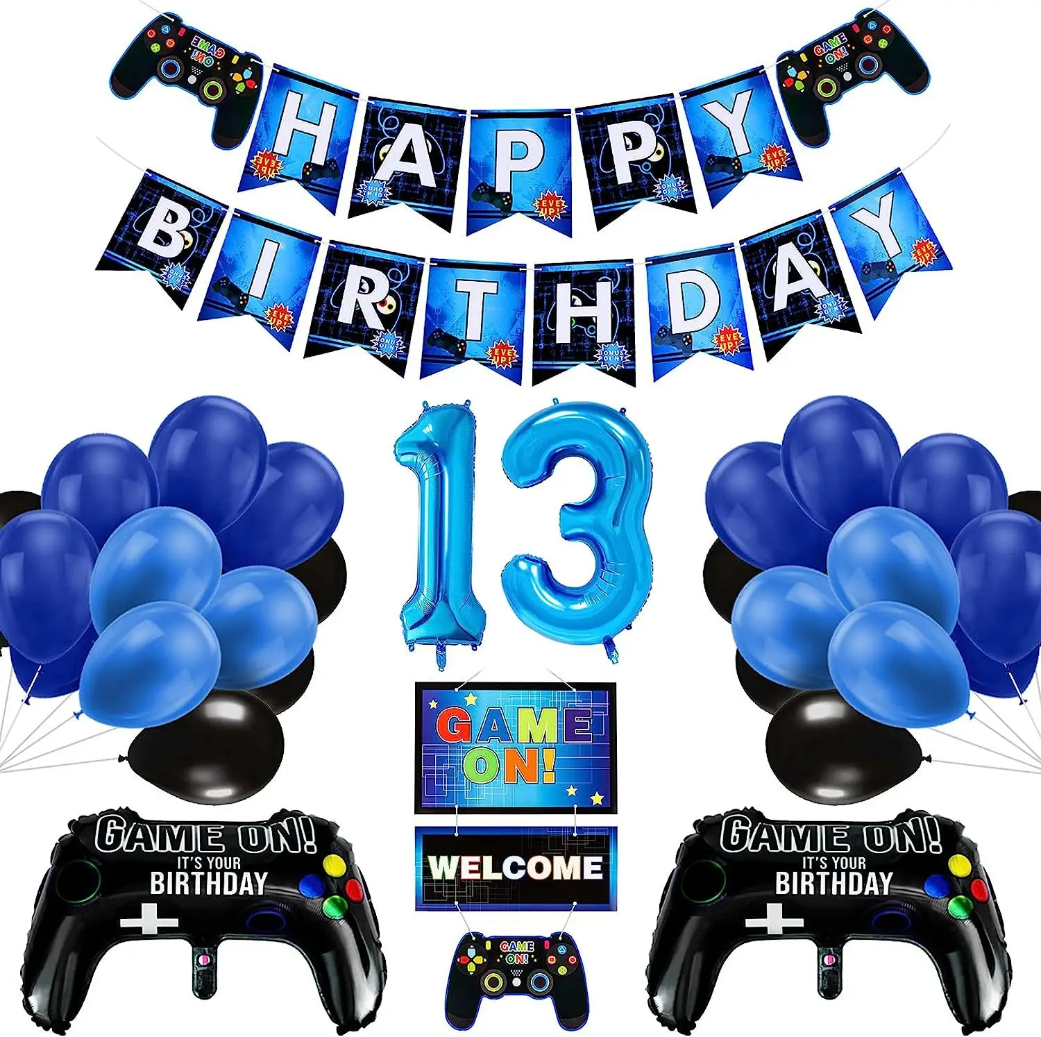 Happy birthday decoration  happy birthday banner balloon and game controller balloon Game theme birthday set for boy