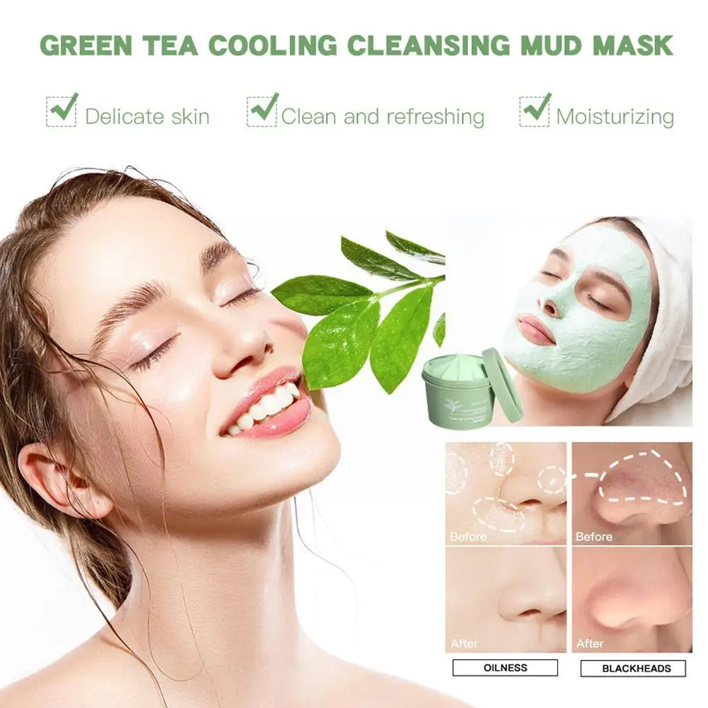 Green Tea Mud Cleansing Mask Oil Controlling Blackhead Remove Natural Face Mask Beauty Products For Women Facial Mask Cosmetics