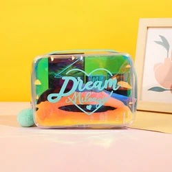 New Fashion Transparent Laser Pvc Cosmetic Bag Large Capacity Travel Makeup Bag Holographic Toiletry Bag