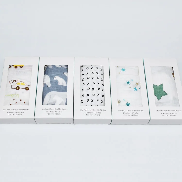 Hot Selling 120*120cm Leaves Printed Newborn Swaddle Blanket Breathable Animals Print Bamboo Cotton Muslin Swaddle Baby Blanket